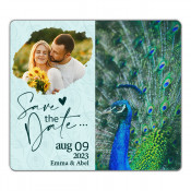 3.5x4 Custom Iridescent Peacock Save the Date Magnets 20 Mil Round Corners