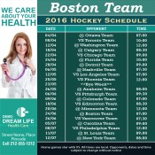 5x5 Custom One Team Boston Team Hockey Schedule Health Care Magnets 20 Mil Square Corners