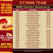 5x5 Custom One Team Ottawa Team Hockey Schedule Pizza Magnets 20 Mil Square Corners