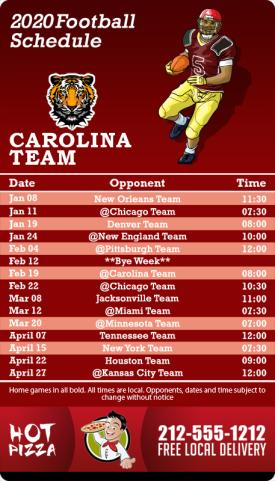 4x7 Custom One Team Carolina Team Football Schedule Pizza Magnets 25 Mil Round Corners